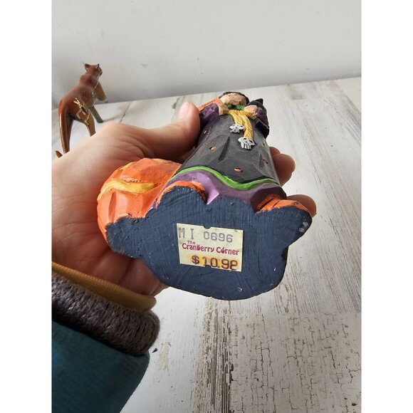 Vintage pencil witch country folk art Crow pumpkin village Halloween decor figur - Picture 8 of 8